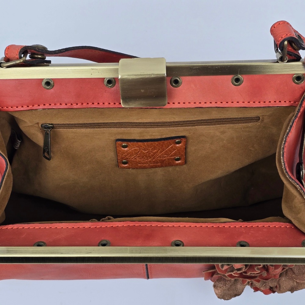 Patricia Nash Floral Leather Frame Clutch Orange Ferraro Handbag Elegant - Picture 7 of 12